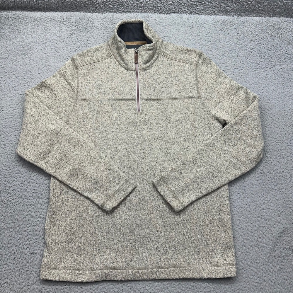 GH Bass & Co 527C058 Mens Small Tan Heather Quarter Zip Fleece Pullover Sweater